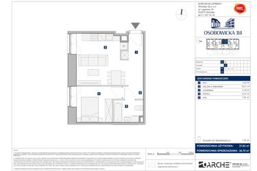 Rzut - Mieszkanie na sprzedaż 2 pokoje o powierzchni 38,7 m² - numer A.14 w Osobowicka 114