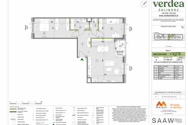 Rzut - Mieszkanie na sprzedaż 3 pokoje o powierzchni 77,58 m² - numer F1.B.01.06 w Verdea Żoliborz