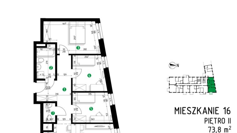 Rzut - Mieszkanie na sprzedaż 4 pokoje o powierzchni 73,8 m² - numer 6B.16 w Parkowa 6B - ETAP II