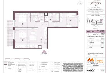 Rzut - Mieszkanie na sprzedaż 3 pokoje o powierzchni 65,01 m² - numer B.02.08 w Apartamenty Józefińska