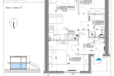 Rzut - Mieszkanie na sprzedaż 3 pokoje o powierzchni 57,39 m² - numer 57A w Osiedle Młodych etap IX