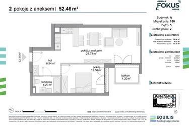 Rzut - Mieszkanie na sprzedaż 2 pokoje o powierzchni 52,46 m² - numer 180 w Osiedle Fokus Ursus