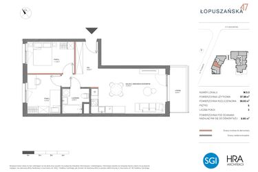 Rzut - Mieszkanie na sprzedaż 3 pokoje o powierzchni 58,9 m² - numer M.5.3 w Łopuszańska 47 - etap 4