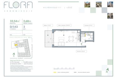 Rzut - Mieszkanie na sprzedaż 1 pokój o powierzchni 33,54 m² - numer D.143 w Flora Śródmieście