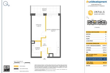 Rzut - Mieszkanie na sprzedaż 2 pokoje o powierzchni 40,54 m² - numer A/34 w Impuls Marywilska