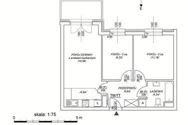 Rzut - Mieszkanie na sprzedaż 3 pokoje o powierzchni 48,93 m² - numer M26 w Osiedle Mała Dziesiąta etap II