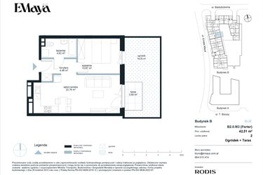Rzut - Mieszkanie na sprzedaż 2 pokoje o powierzchni 42,51 m² - numer B2.0.M3 w EMaya