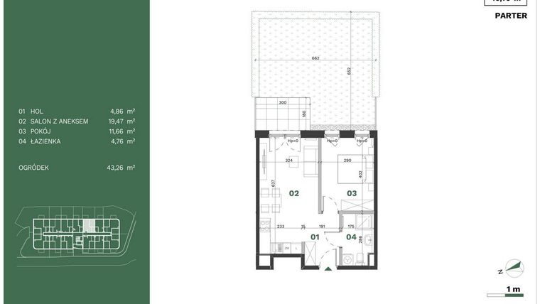 Rzut - Mieszkanie na sprzedaż 2 pokoje o powierzchni 40,75 m² - numer 8 w Przewóz Solar Garden