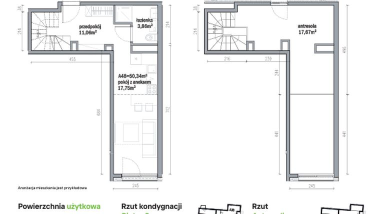 Rzut - Mieszkanie na sprzedaż 2 pokoje o powierzchni 50,34 m² - numer A48 w Traugutta Vita