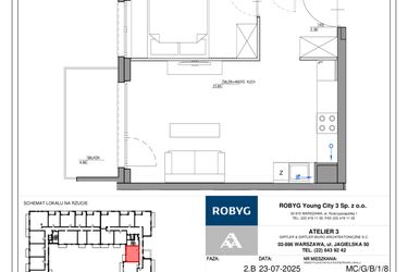 Rzut - Mieszkanie na sprzedaż 2 pokoje o powierzchni 43,91 m² - numer MC/G/B/1/8 w Modern City etap G