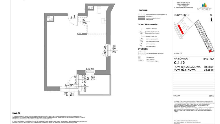 Rzut - Mieszkanie na sprzedaż 1 pokój o powierzchni 34,58 m² - numer C.1.10 w My Forest - Apartamenty inwestycyjne