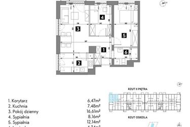 Rzut - Mieszkanie na sprzedaż 3 pokoje o powierzchni 55,21 m² - numer A1/2/5 w Metr Kwadrat