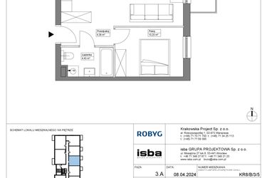Rzut - Mieszkanie na sprzedaż 2 pokoje o powierzchni 39,04 m² - numer KR8/B/3/5 w Apartamenty Krakowska etap VIII