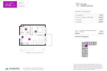 Rzut - Mieszkanie na sprzedaż 2 pokoje o powierzchni 37,06 m² - numer 1.A.3.01 w Murapol Osiedle Szafirove II