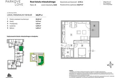 Rzut - Mieszkanie na sprzedaż 2 pokoje o powierzchni 42,27 m² - numer B.69 w Parkove Love