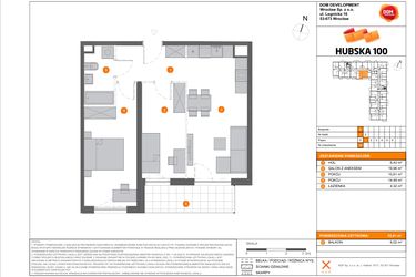 Rzut - Mieszkanie na sprzedaż 3 pokoje o powierzchni 55,81 m² - numer B.26 w Hubska 100