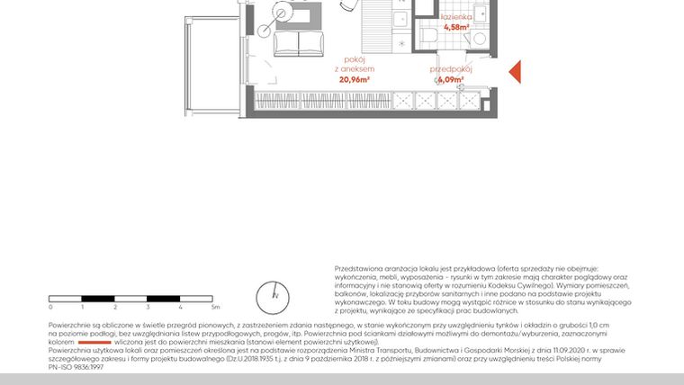 Rzut - Mieszkanie na sprzedaż 1 pokój o powierzchni 29,63 m² - numer F.05.07 w Pierwsza Dzielnica - etap III
