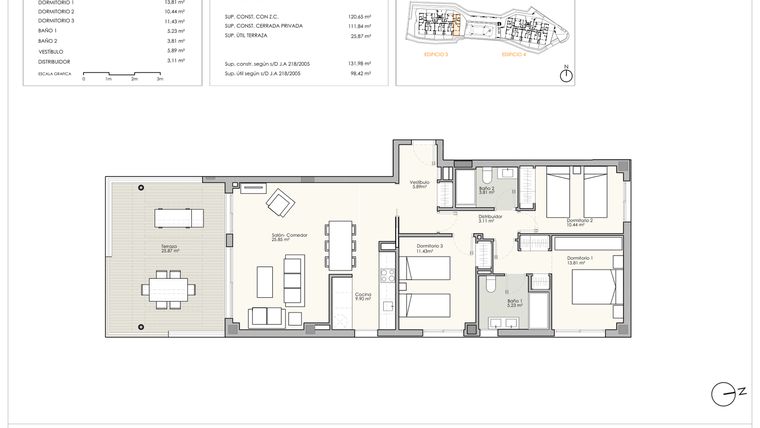 Rzut - Mieszkanie na sprzedaż 3 pokoje o powierzchni 120,65 m² - numer 511F w Camarate Hills II