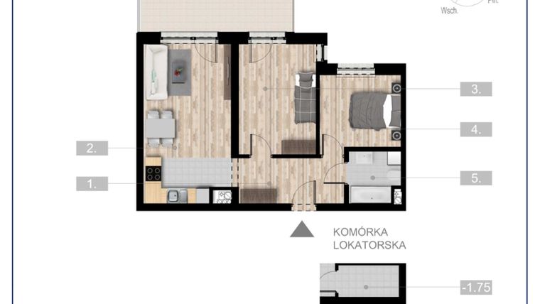Rzut - Mieszkanie na sprzedaż 3 pokoje o powierzchni 54,86 m² - numer 29 w Szczytno Dąbrowskiego - etap 3