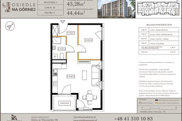 Rzut - Mieszkanie na sprzedaż 1 pokój o powierzchni 43,28 m² - numer M42 w Osiedle Na Górnej etap V