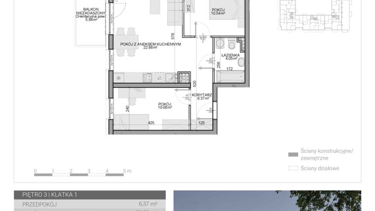 Rzut - Mieszkanie na sprzedaż 3 pokoje o powierzchni 53,9 m² - numer M-23 w Osiedle Radosne II