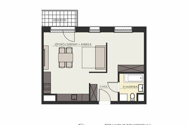 Rzut - Mieszkanie na sprzedaż 2 pokoje o powierzchni 46,09 m² - numer 18 w Osiedle Platinum III
