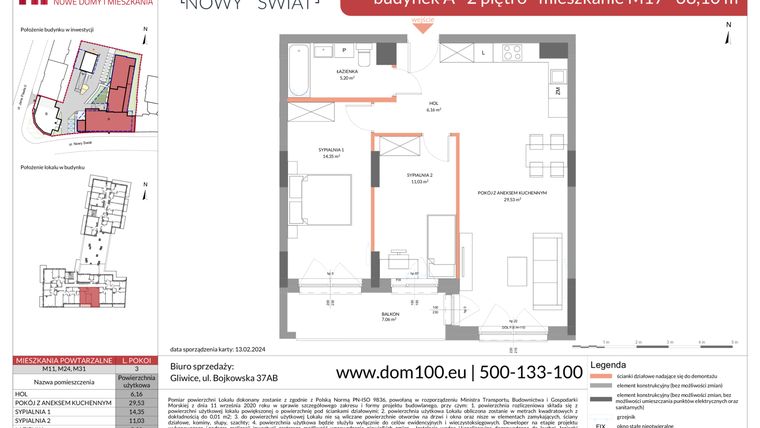 Rzut - Mieszkanie na sprzedaż 3 pokoje o powierzchni 68,1 m² - numer M17 w Apartamenty Nowy Świat
