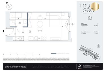 Rzut - Mieszkanie na sprzedaż 1 pokój o powierzchni 31,36 m² - numer 121 w Museo