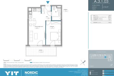 Rzut - Mieszkanie na sprzedaż 2 pokoje o powierzchni 41,74 m² - numer 1.3.1.03 w Nordic Powstańców Śląskich