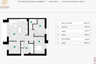 Rzut - Mieszkanie na sprzedaż 4 pokoje o powierzchni 71,26 m² - numer 5J/2 w Słoneczny Kiełczówek etap VII