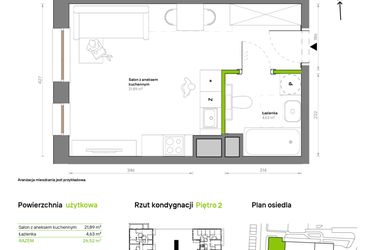 Rzut - Mieszkanie na sprzedaż 1 pokój o powierzchni 26,52 m² - numer A.2.4 w Żywiecka Vita