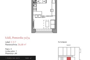 Rzut - Mieszkanie na sprzedaż 1 pokój o powierzchni 26,28 m² - numer C 2.7 w Melody Loft