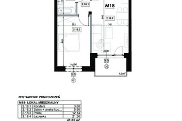 Rzut - Mieszkanie na sprzedaż 2 pokoje o powierzchni 41,85 m² - numer M18 w Miejska Premium II