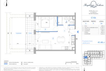 Rzut - Mieszkanie na sprzedaż 2 pokoje o powierzchni 41,4 m² - numer C106 w Rezydencja Niechorze II