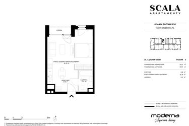 Rzut - Mieszkanie na sprzedaż 1 pokój o powierzchni 35,32 m² - numer H-51 (E) w Scala