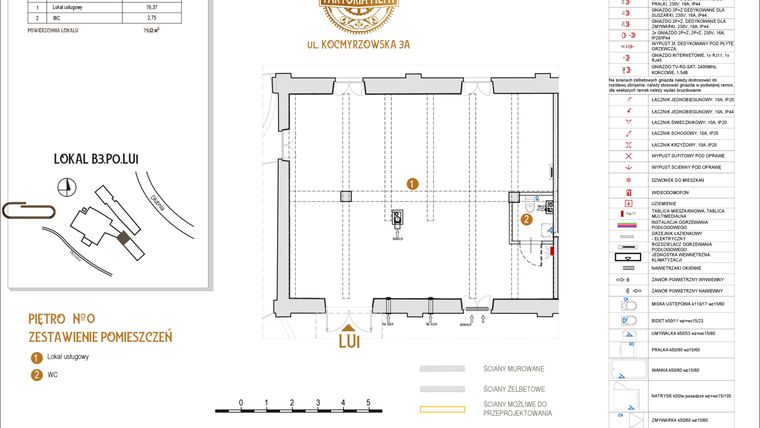 Rzut - Lokal użytkowy na sprzedaż 1 pokój o powierzchni 79,12 m² - numer B3.P0.LU.1 w Faktoria Młyn