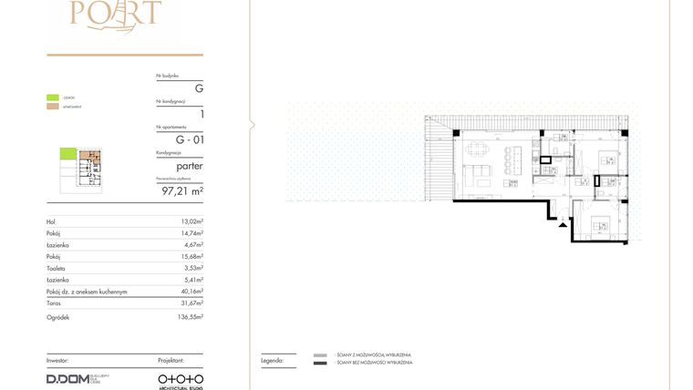 Rzut - Mieszkanie na sprzedaż 3 pokoje o powierzchni 97,21 m² - numer G_1 w Warmiński Port etap V