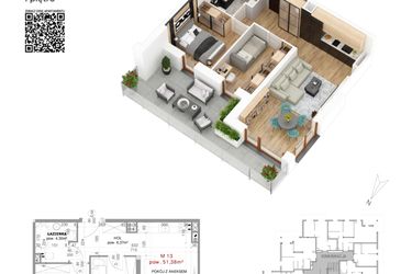 Rzut - Mieszkanie na sprzedaż 3 pokoje o powierzchni 51,38 m² - numer 13 w Villa Park - Etap IV