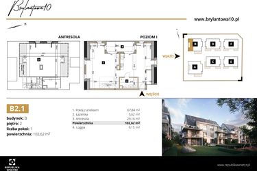 Rzut - Mieszkanie na sprzedaż 3 pokoje o powierzchni 102,62 m² - numer B2.1 w Brylantowa 10