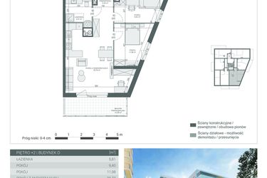 Rzut - Mieszkanie na sprzedaż 3 pokoje o powierzchni 66,23 m² - numer M-16 w Unikat Apartamenty D