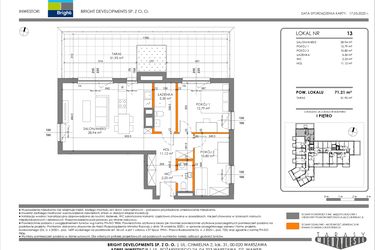 Rzut - Mieszkanie na sprzedaż 3 pokoje o powierzchni 71,21 m² - numer 13 w Tarasy Międzylesie