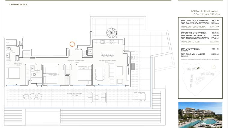 Rzut - Mieszkanie na sprzedaż 3 pokoje o powierzchni 301,47 m² - numer 131 w Altos Del Chaparral