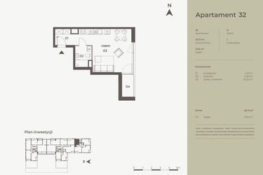 Rzut - Mieszkanie na sprzedaż 1 pokój o powierzchni 32,71 m² - numer 32 w Monument