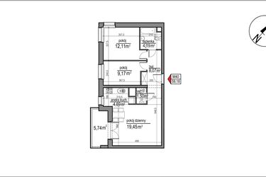 Rzut - Mieszkanie na sprzedaż 3 pokoje o powierzchni 59,18 m² - numer 4 m. 40 w Osiedle Rytm etap 3
