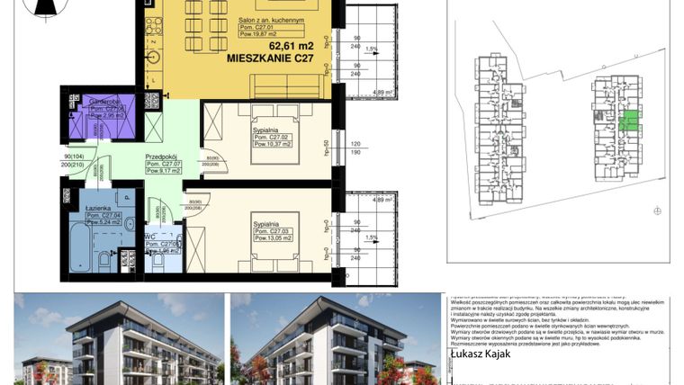 Rzut - Mieszkanie na sprzedaż 3 pokoje o powierzchni 62,61 m² - numer C27 w Duo Park