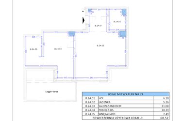 Rzut - Mieszkanie na sprzedaż 2 pokoje o powierzchni 68,52 m² - numer B.24 w Gaja Park
