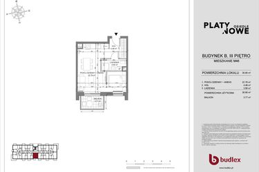 Rzut - Mieszkanie na sprzedaż 1 pokój o powierzchni 30,8 m² - numer B.46 w Osiedle Platynowe