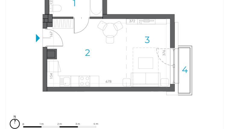 Rzut - Mieszkanie na sprzedaż 1 pokój o powierzchni 29,66 m² - numer 5.M.04 w Incepti Gaj 2