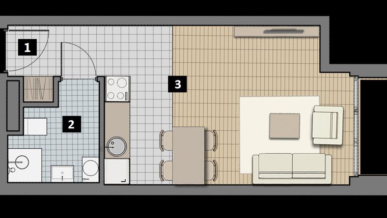 Rzut - Mieszkanie na sprzedaż 1 pokój o powierzchni 28 m² - numer 1.16C w City Łobzów