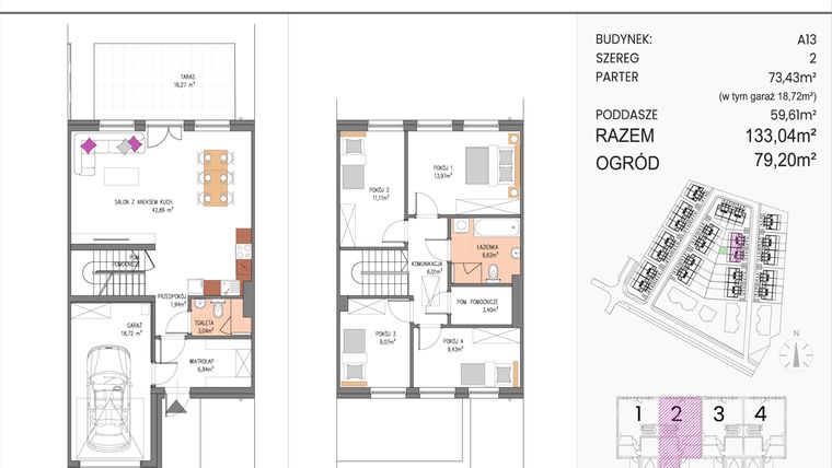 Rzut - Dom na sprzedaż 5 pokoi o powierzchni 133,04 m² - numer A13/2 w ATOM Park